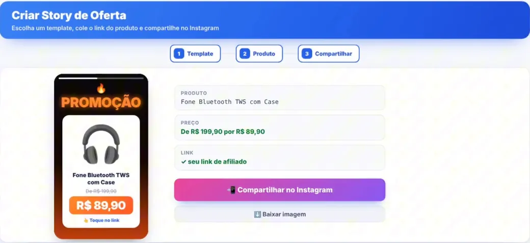 Criador de story do Redirect Flow com um template de promoção de fone de ouvido